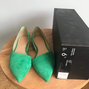 J. Crew D'orsay green suede flats